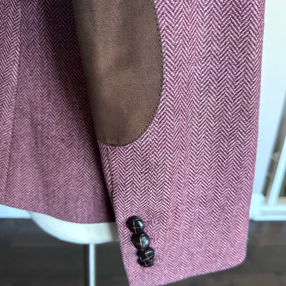 JCrew Factory Herringbone Wool Blazer w/Faux Suede Elbow Patch/Leather Buttons - Picture 6 of 11